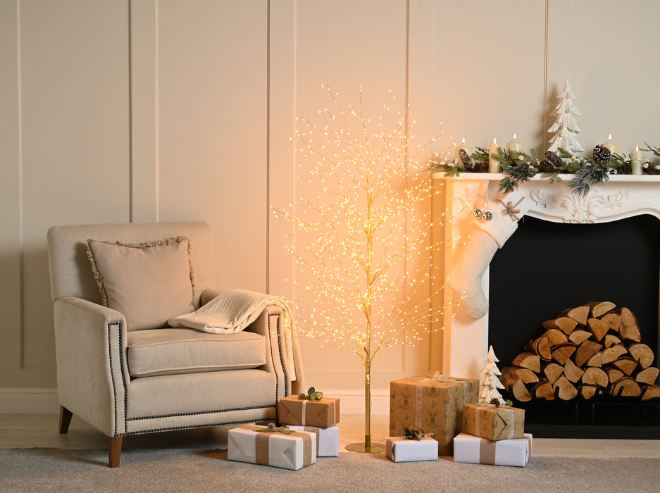 Gold Micro Dewdrop Tree with 600 Traditional Warm White Lights, 120cm