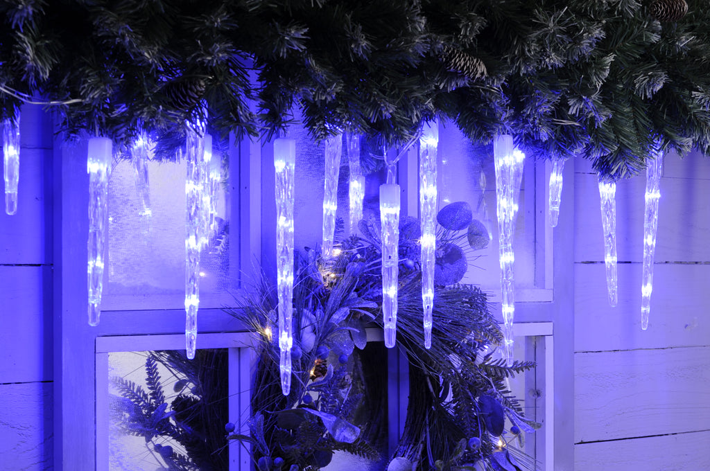 24 Colour Changing Icicle Lights Ice White and Blue Pines and Needles