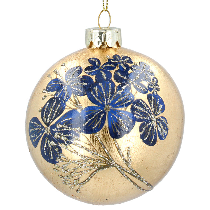 Gisela Graham Gold Leaf Bauble with Blue Flowers