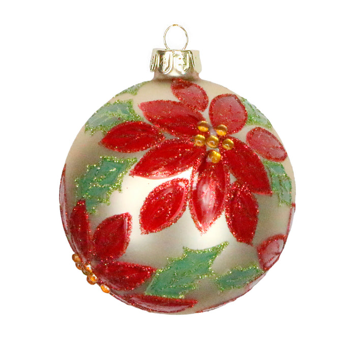 Gisela Graham Matt Gold Bauble with Red Poinsettia