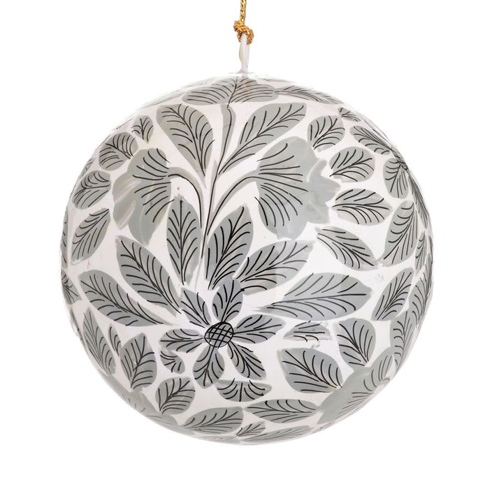 Kashmiri Papier Mache Grey Leafy Bauble