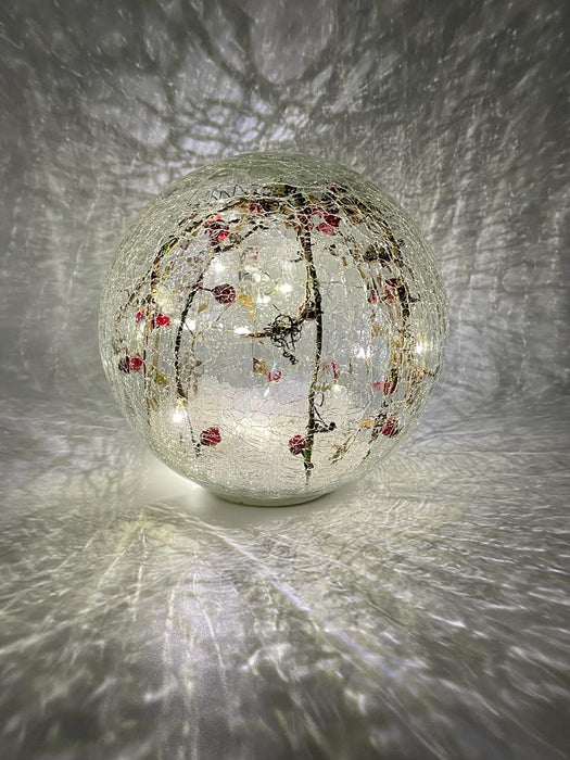 Crackle Effect Ball with Berries, Twigs and Snow, 20cm from Pines and Needles