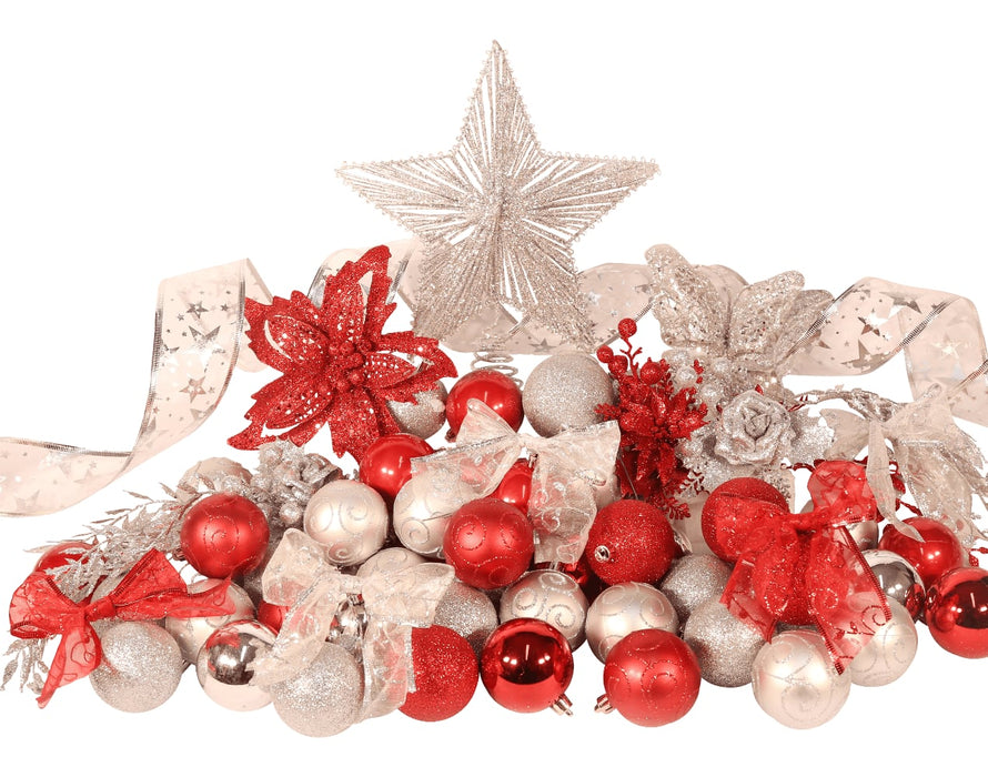 8ft Red and Silver Festive Christmas Tree Decoration Set from Pines and Needles