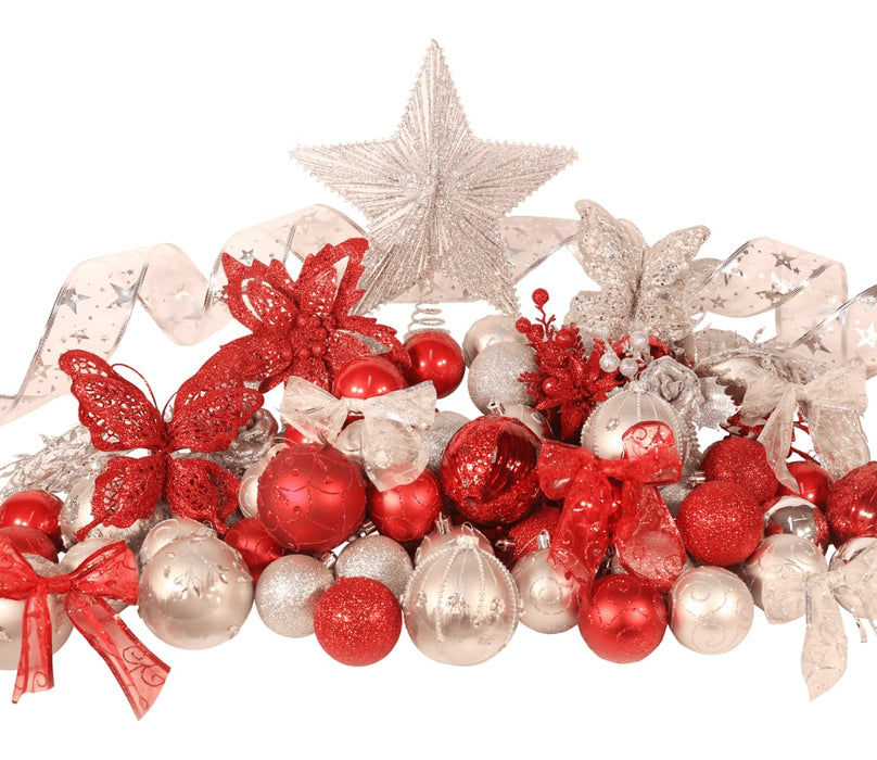 8ft Red and White Classic Christmas Tree Decoration Set from Pines and Needles