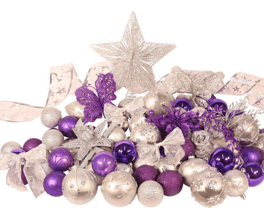 8ft Silver and Purple Classic Christmas Tree Decoration Set from Pines and Needles