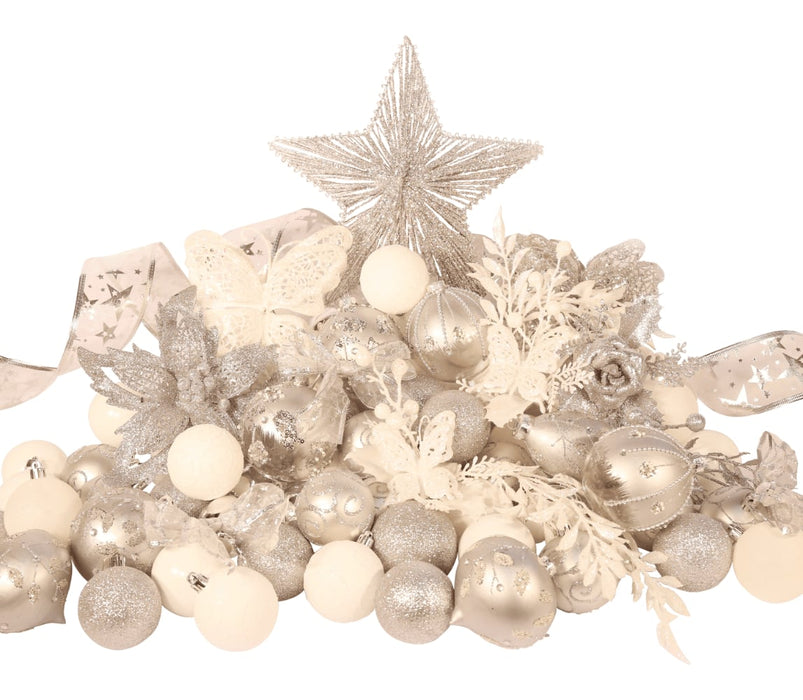 8ft Silver and White Classic Christmas Tree Decoration Set from Pines and Needles