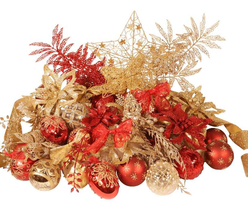 11ft Deluxe Christmas Decoration Set in Red and Gold from Pines and Needles