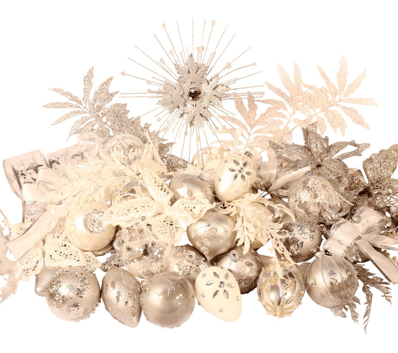 4ft Deluxe Christmas Tree Decoration Set in Silver and White from Pines and Needles