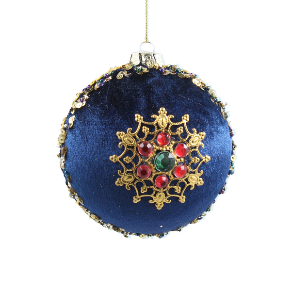 Gisela Graham Blue Fabric Bauble with Jewels | Pines and Needles