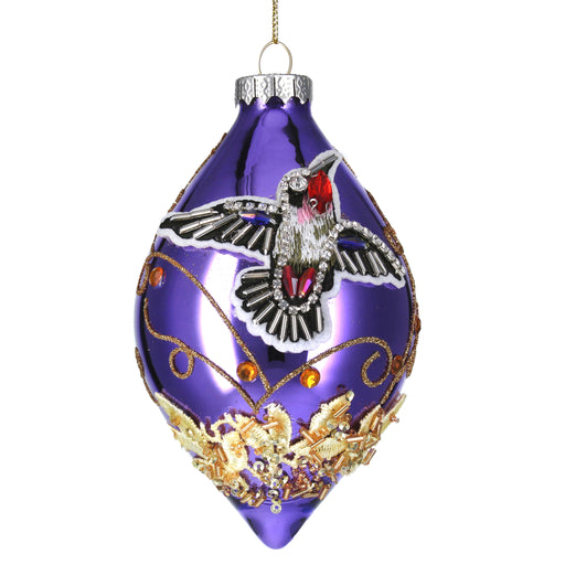 Gisela Graham Oval Beaded Bird Glass Bauble