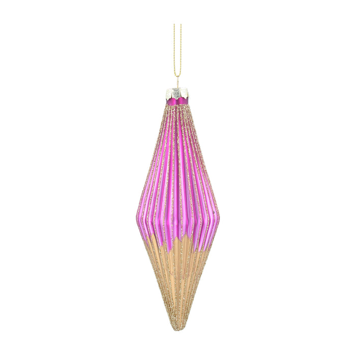 Gisela Graham Pink and Gold Ribbed Glass Teardrop