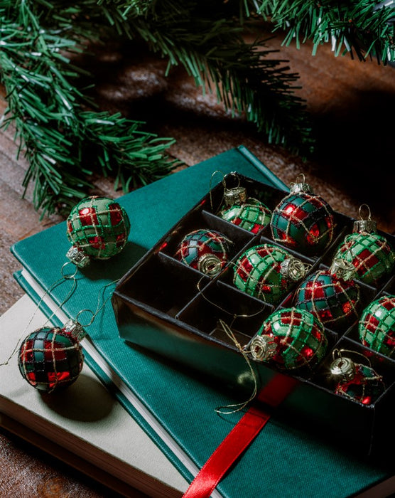 Mini Tartan Baubles, set of 12