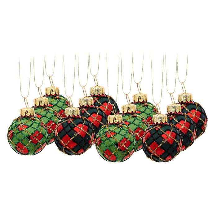 Mini Tartan Baubles, set of 12