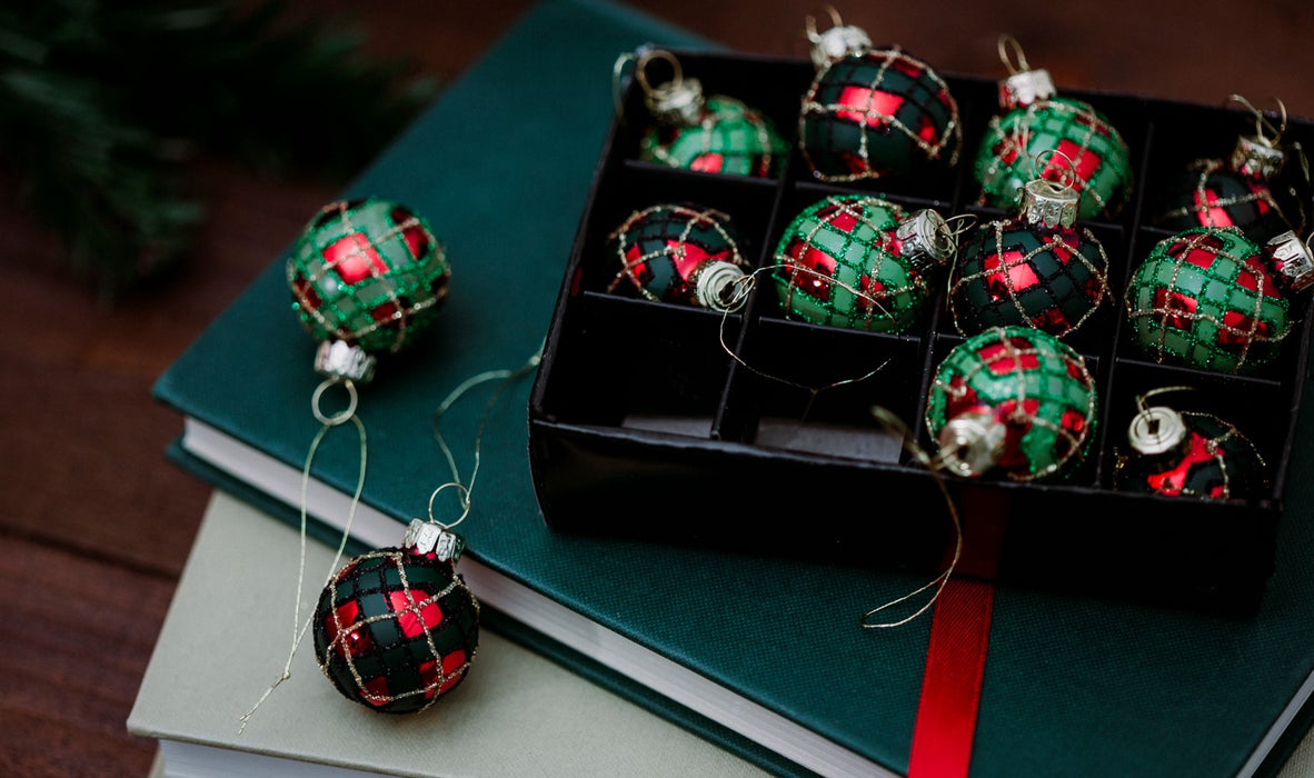 Mini Tartan Baubles, set of 12