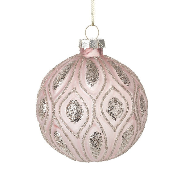 Pink Bauble With Textured Gold Detail Pines And Needles