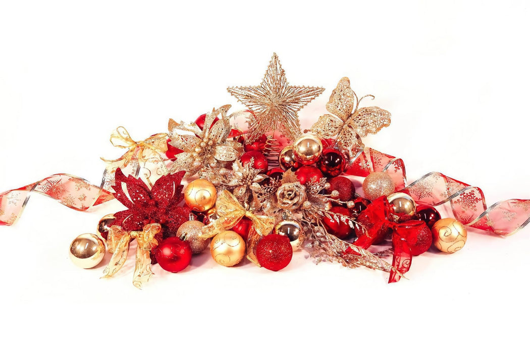 7ft Red and Gold Festive Christmas Tree  Decoration Set from Pines and Needles