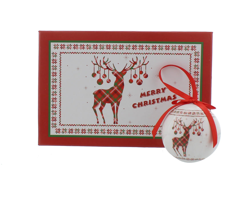 Tartan Reindeer Decoupage Baubles, set of 6